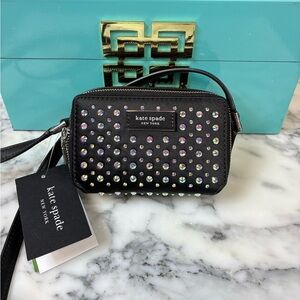 NWT Kate Spade Rare Micro Embellished Black Double Zip Crossbody Bag